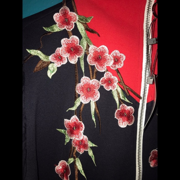 Floral Cherry Blossom Embroidered Bomber Jacket M - Picture 4 of 7